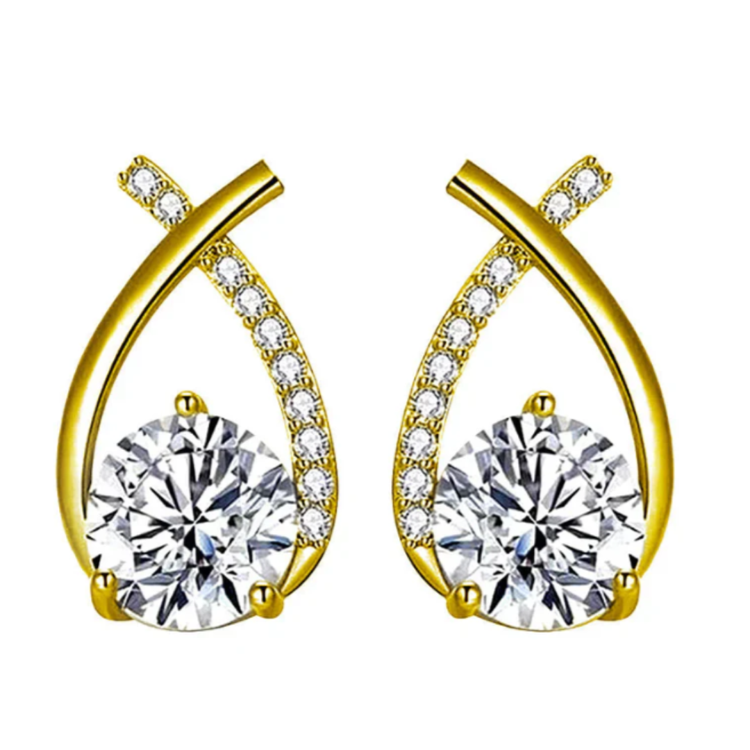Arielle Gold Earrings with Crystals and Curved Design