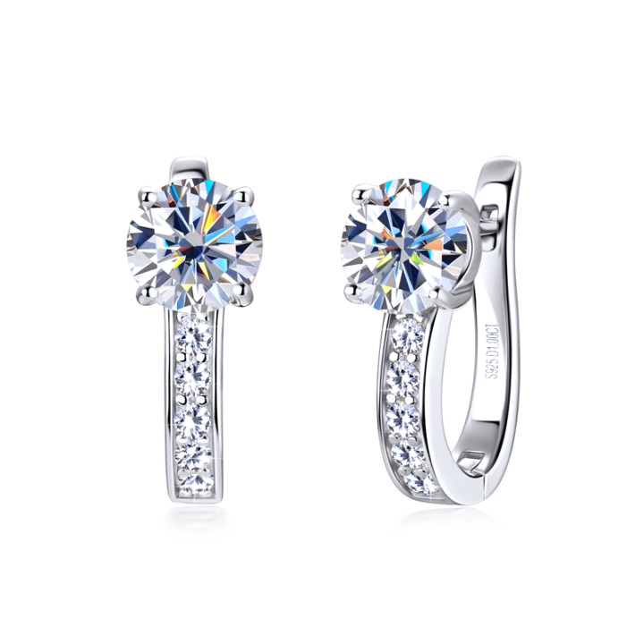 18k White Gold Channel Moissanite Huggie Earrings