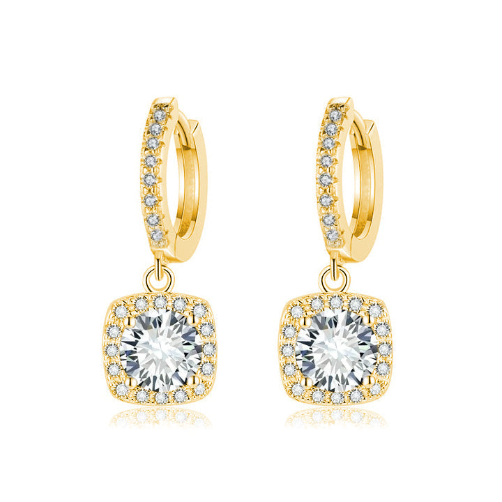 16k Gold Square Halo Moissanite Drop Earrings