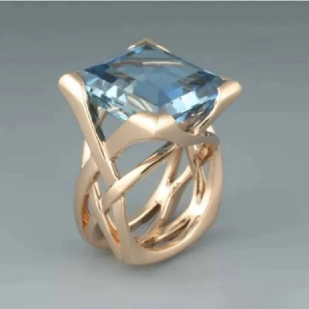 Vintage Rose Gold Ring with Blue Zirconia