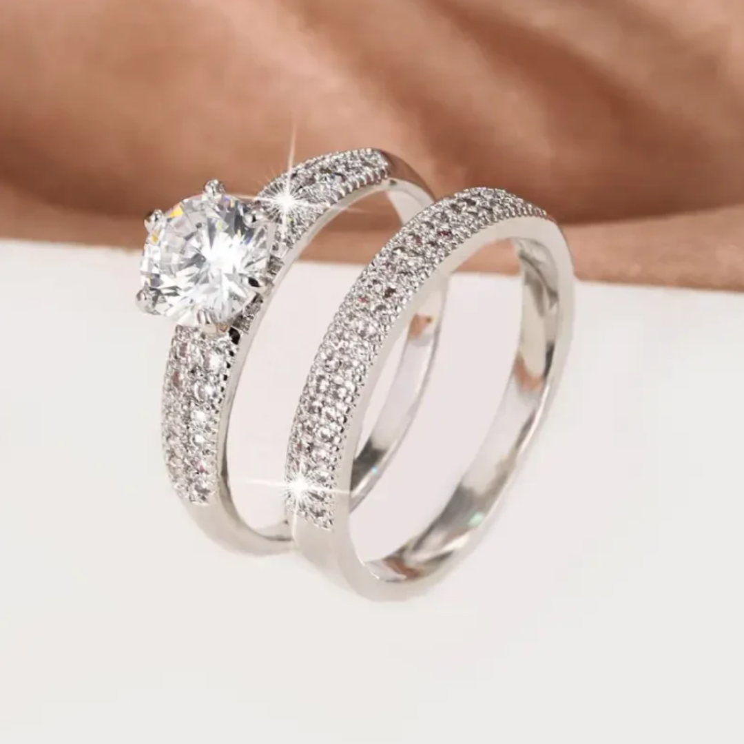 Silver Ring Set with Zirconia for Couples