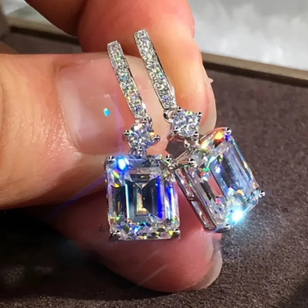 Silver Earrings with Cubic Blue Crystal