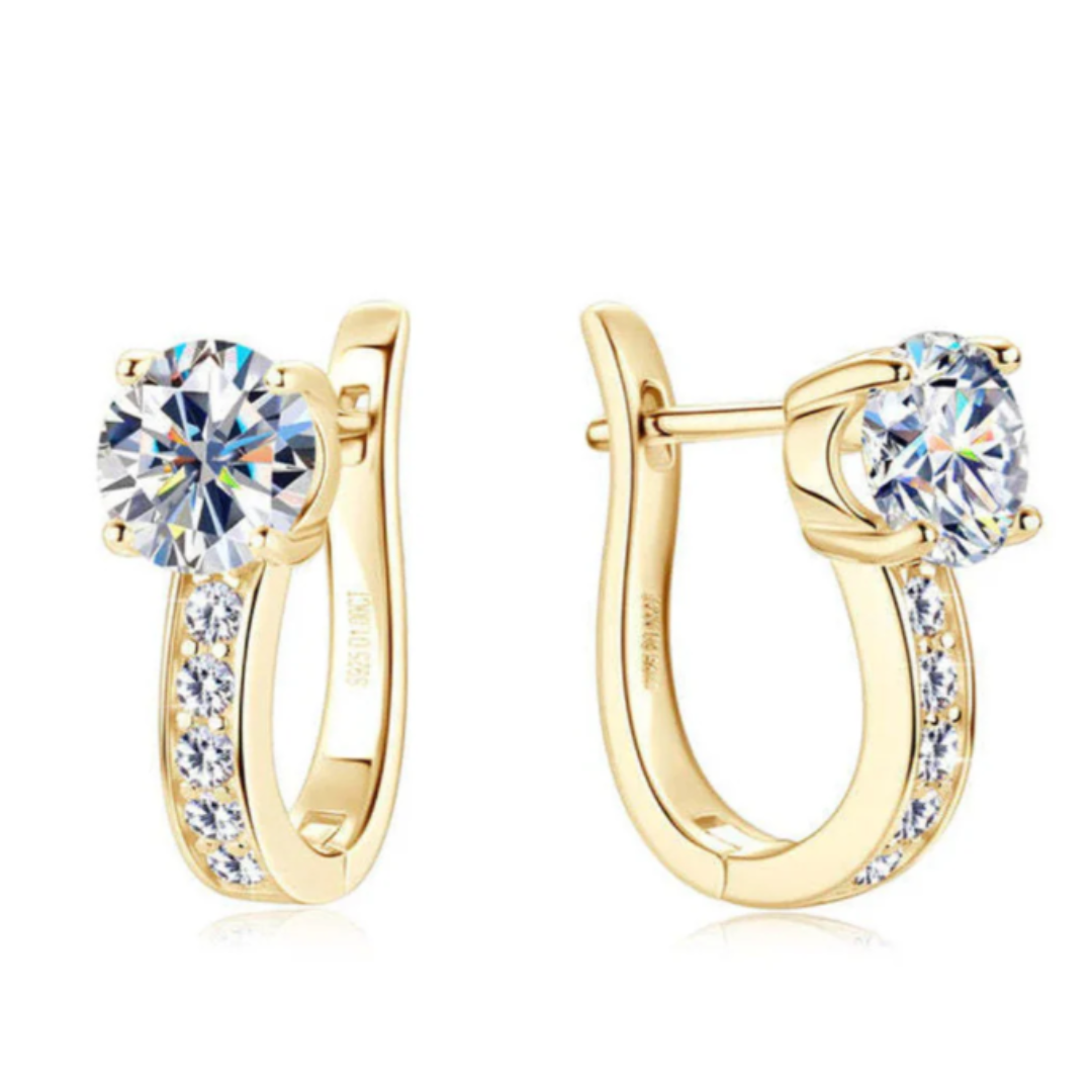Gold Huggie Earrings with Moissanite and Crystal Channel