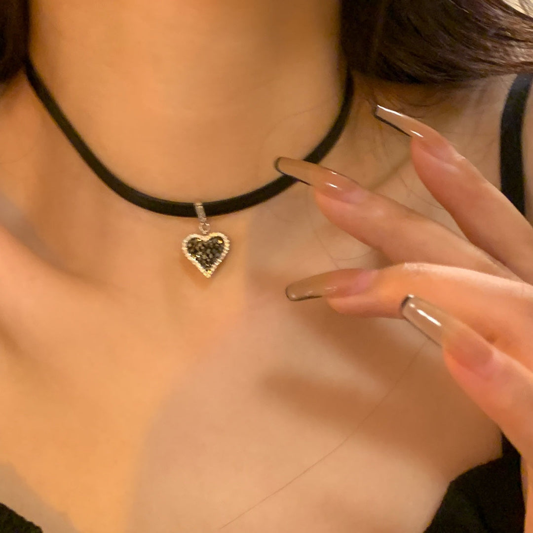 Sparkling Diamond-Studded Black Heart Earrings
