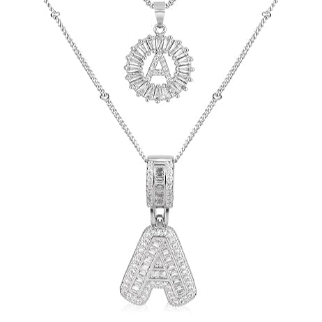 18k White Gold Moissanite Initial Letter Necklace Set