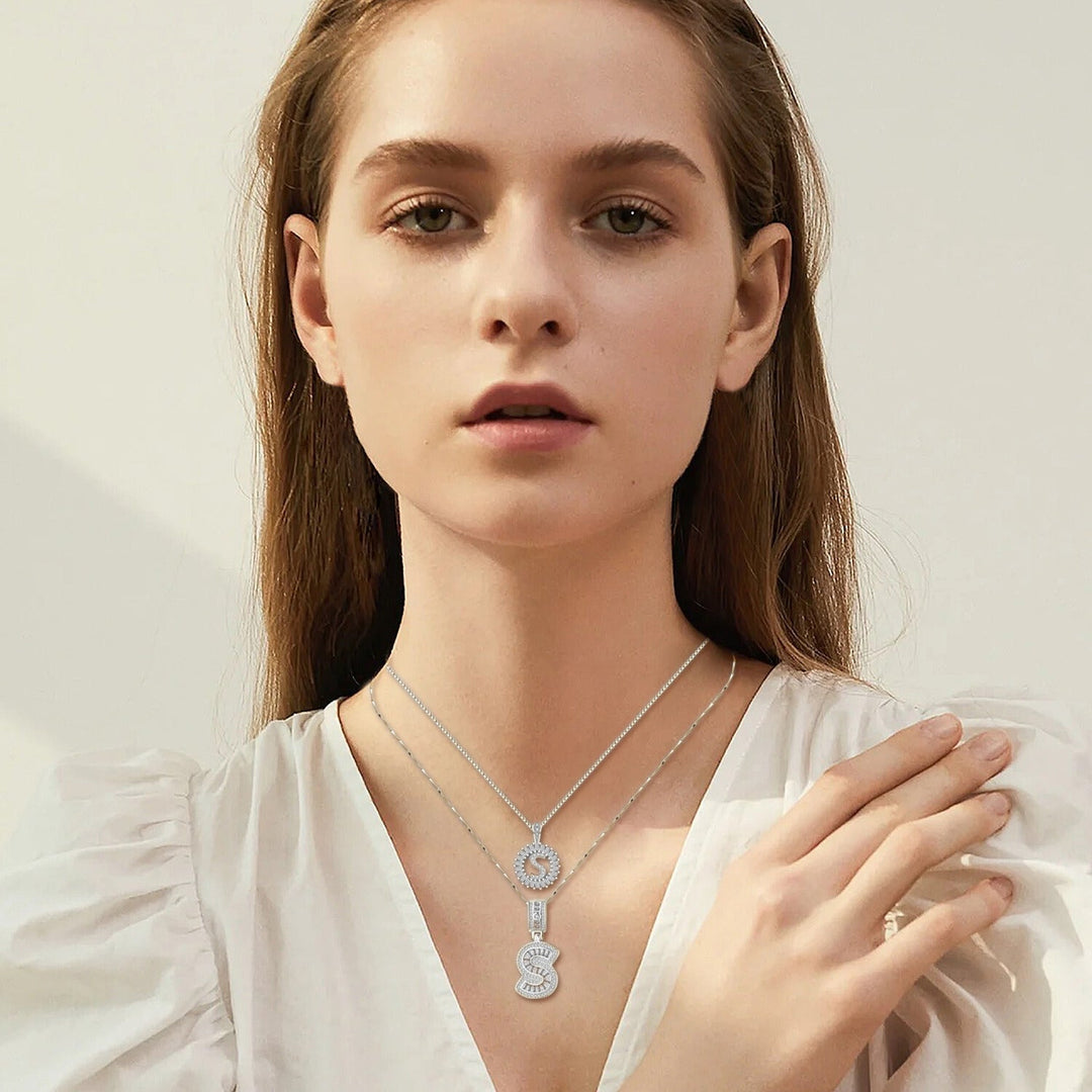 18k White Gold Moissanite Initial Letter Necklace Set