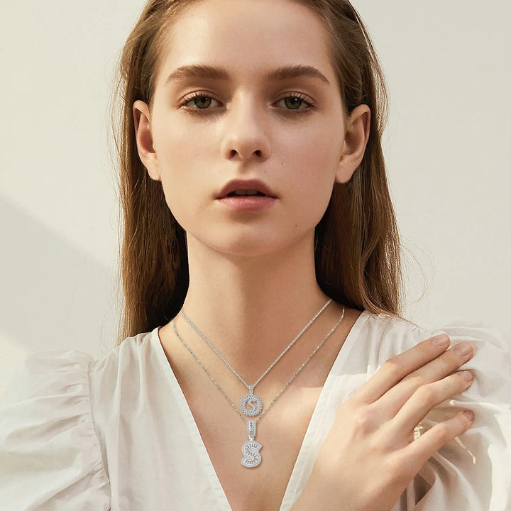18k White Gold Moissanite Initial Letter Necklace Set