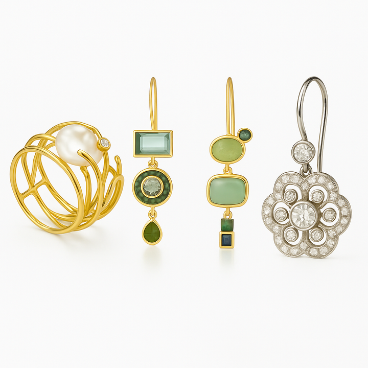 Caribbean Jewelry Set: 2 Earrings & 1 Ring