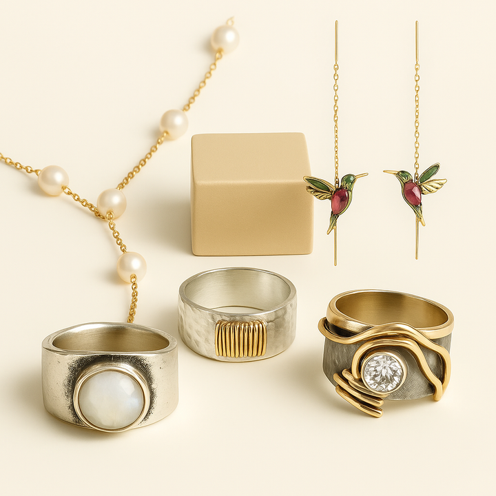 Moonlight Jewelry Set: 3 Rings, 1 Earring, and 1 Necklace