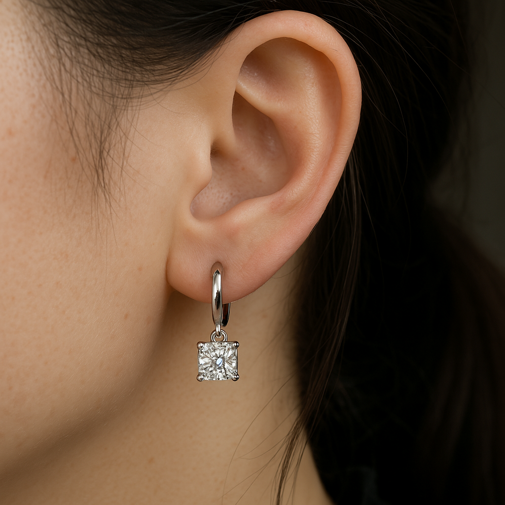 Aurora Square Drop Earrings in 16K White Gold