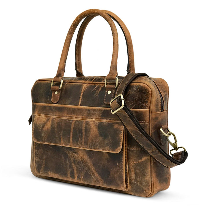 Brown Leather Laptop Bag by Hunter