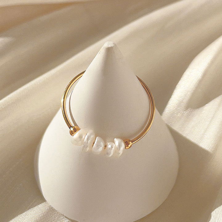 Gold Ring with Magnolia Freshwater Pearls