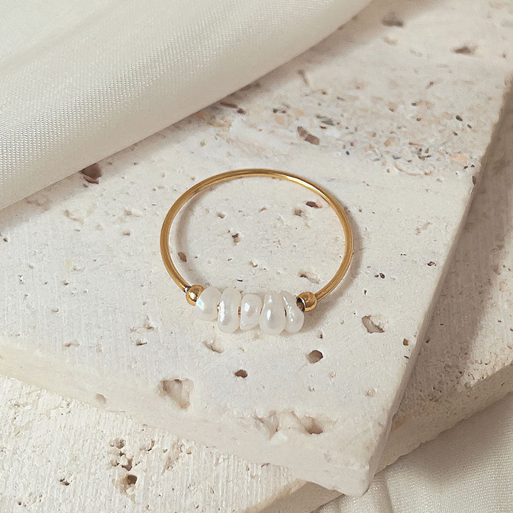 Gold Ring with Magnolia Freshwater Pearls