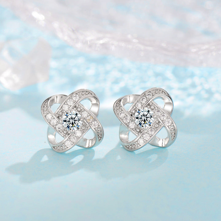 White Gold Frosted Flower Klee Knot Jewelry Set