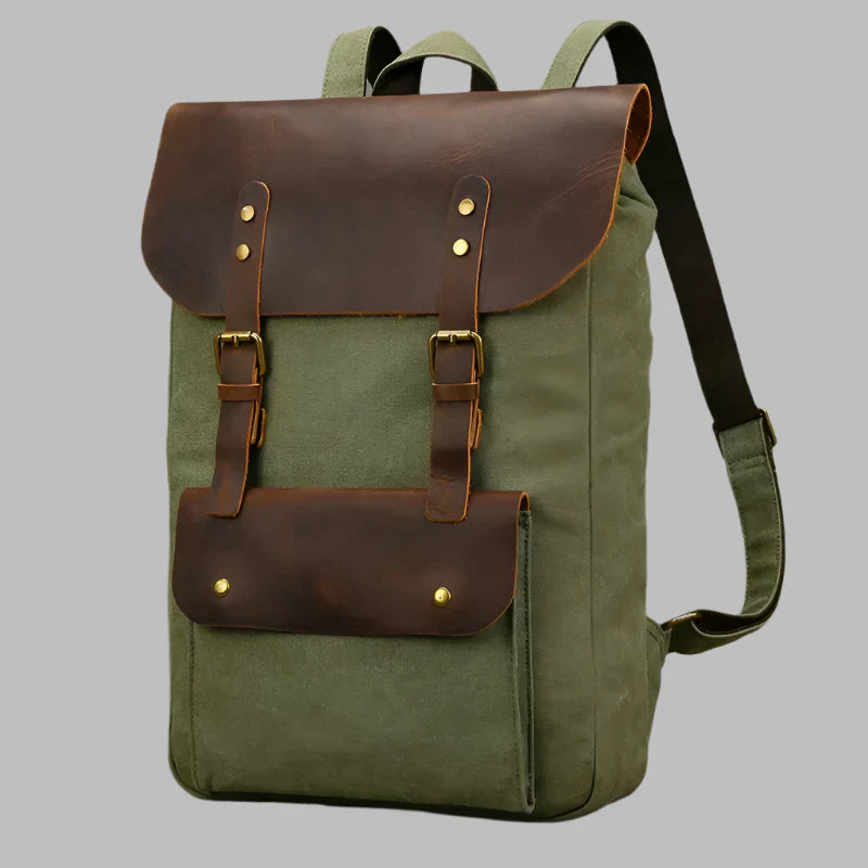 Authentic Leather and Canvas Rucksack | Retro College Laptop Backpack