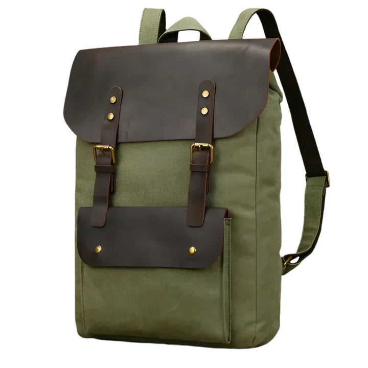 Authentic Leather and Canvas Rucksack | Retro College Laptop Backpack