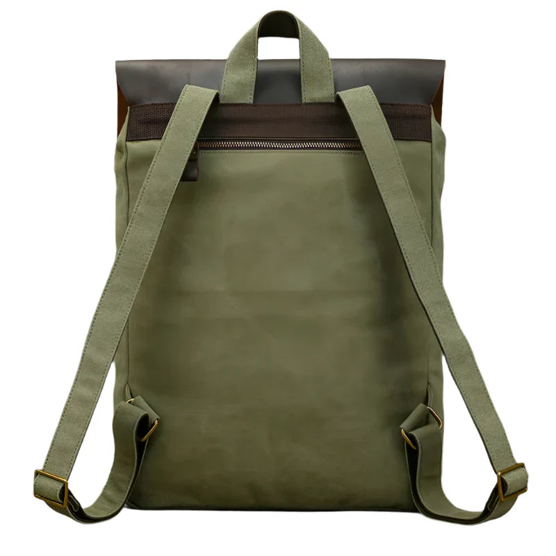 Authentic Leather and Canvas Rucksack | Retro College Laptop Backpack