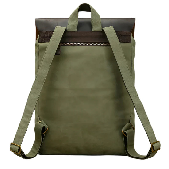 Authentic Leather and Canvas Rucksack | Retro College Laptop Backpack