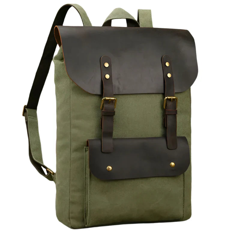 Authentic Leather and Canvas Rucksack | Retro College Laptop Backpack