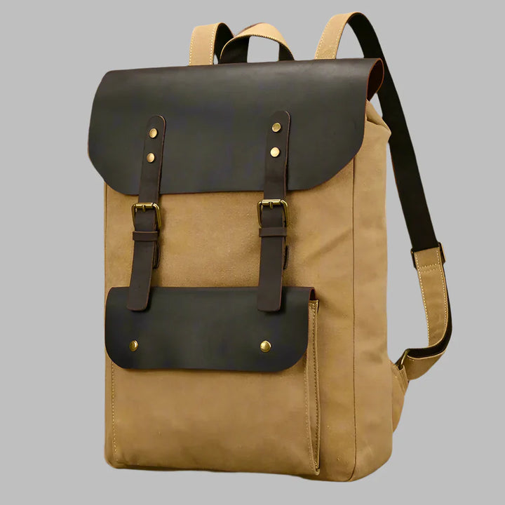 Authentic Leather and Canvas Rucksack | Retro College Laptop Backpack