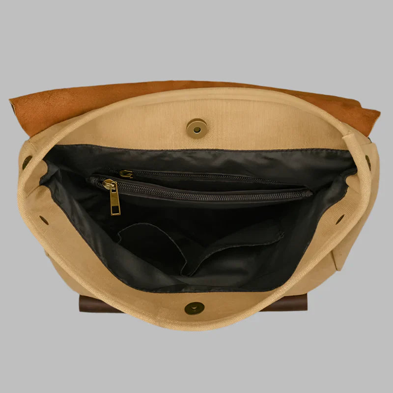 Authentic Leather and Canvas Rucksack | Retro College Laptop Backpack