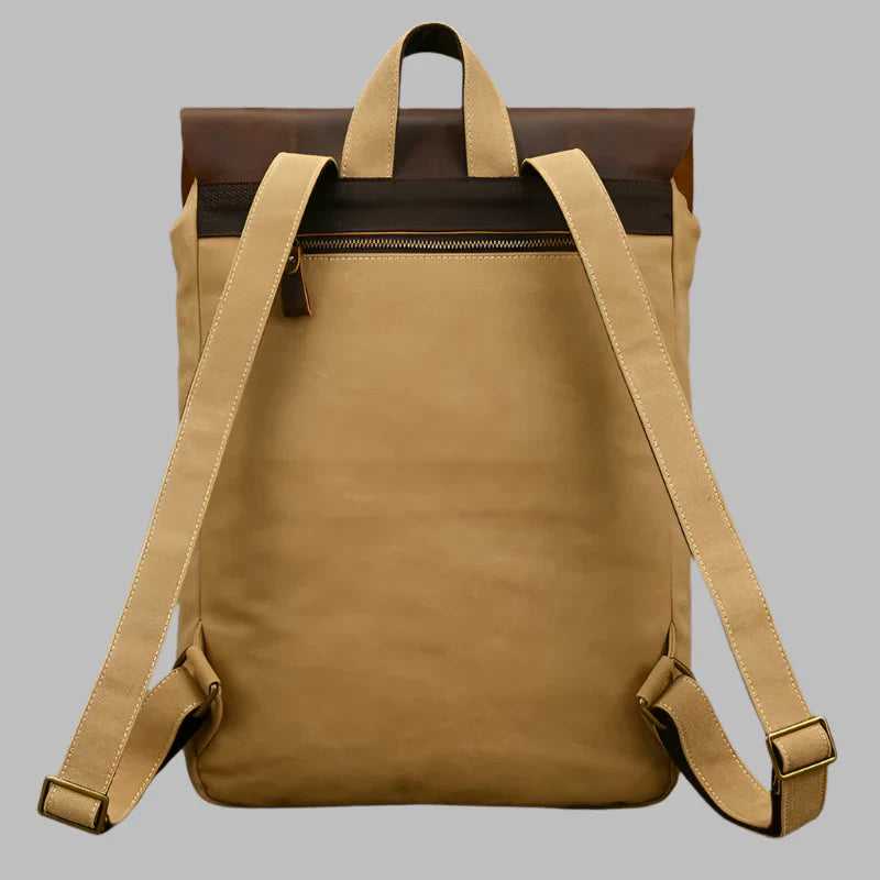 Authentic Leather and Canvas Rucksack | Retro College Laptop Backpack