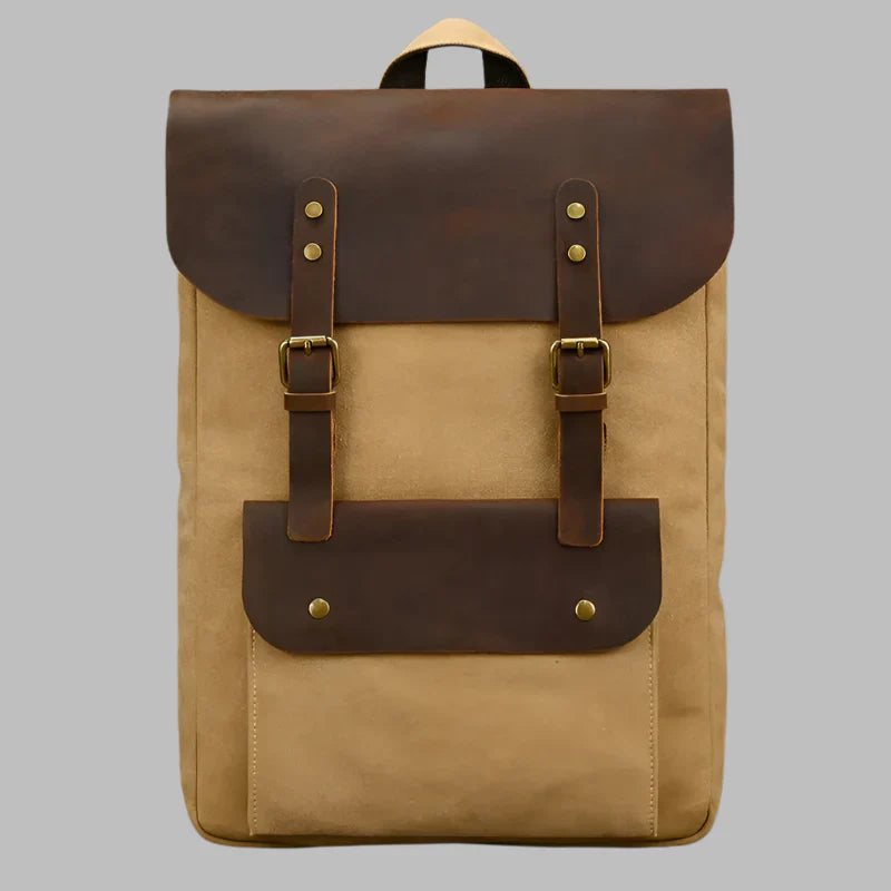 Authentic Leather and Canvas Rucksack | Retro College Laptop Backpack