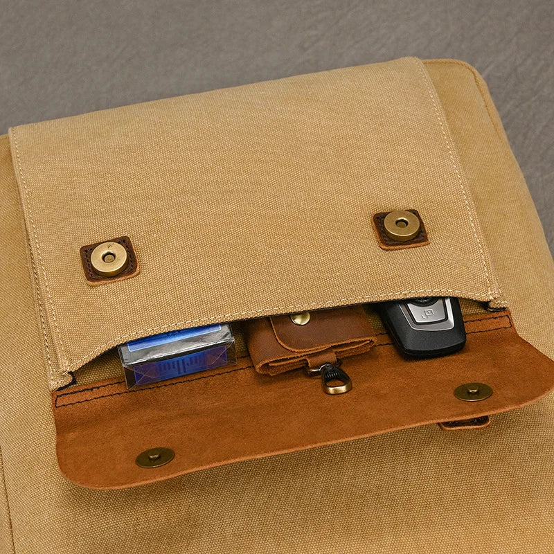 Authentic Leather and Canvas Rucksack | Retro College Laptop Backpack