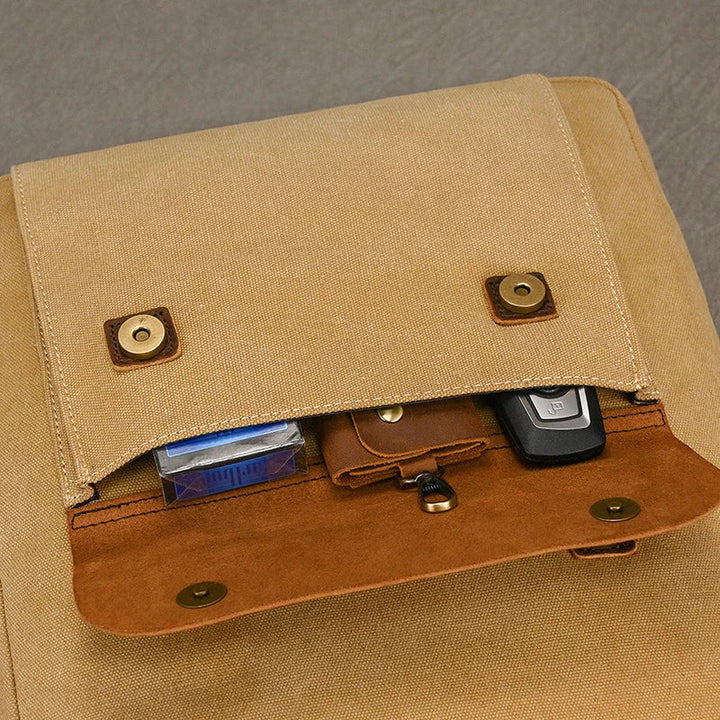Authentic Leather and Canvas Rucksack | Retro College Laptop Backpack