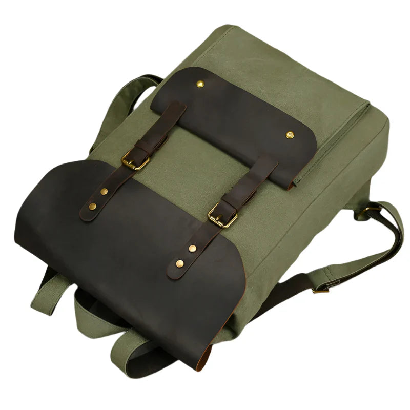 Authentic Leather and Canvas Rucksack | Retro College Laptop Backpack