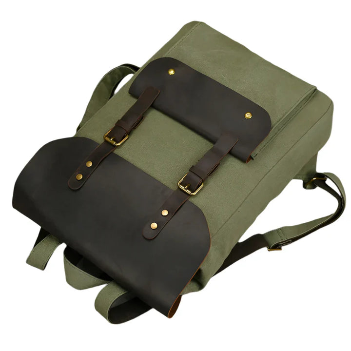 Authentic Leather and Canvas Rucksack | Retro College Laptop Backpack
