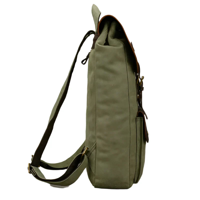 Authentic Leather and Canvas Rucksack | Retro College Laptop Backpack