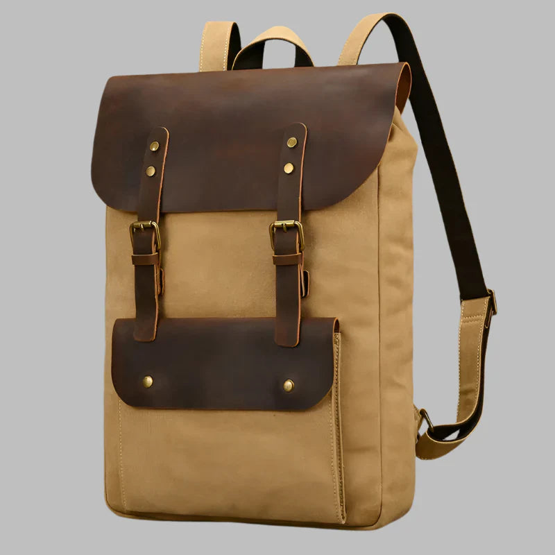 Authentic Leather and Canvas Rucksack | Retro College Laptop Backpack