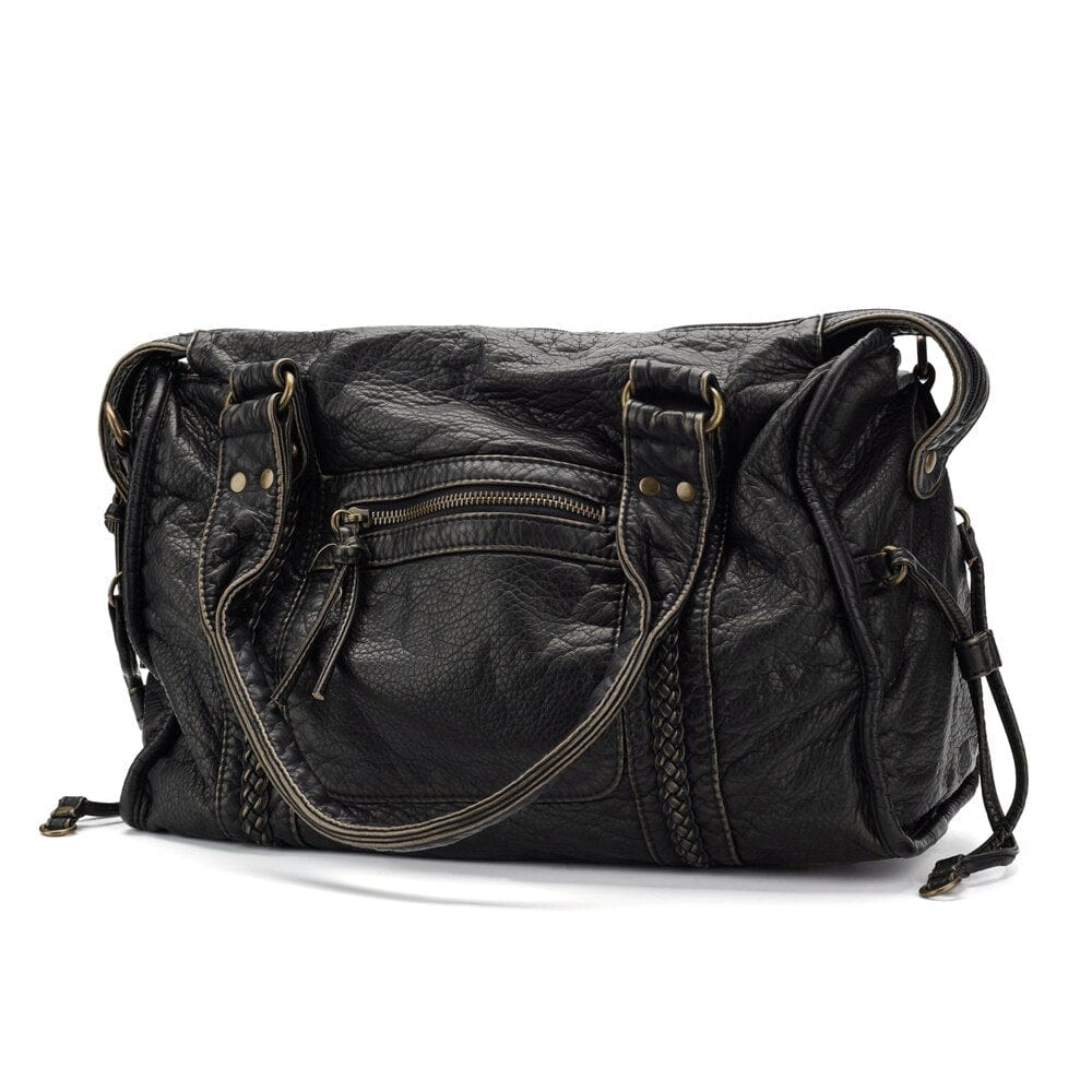 Chic Vintage Black Leather Handbag