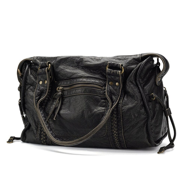 Chic Vintage Black Leather Handbag
