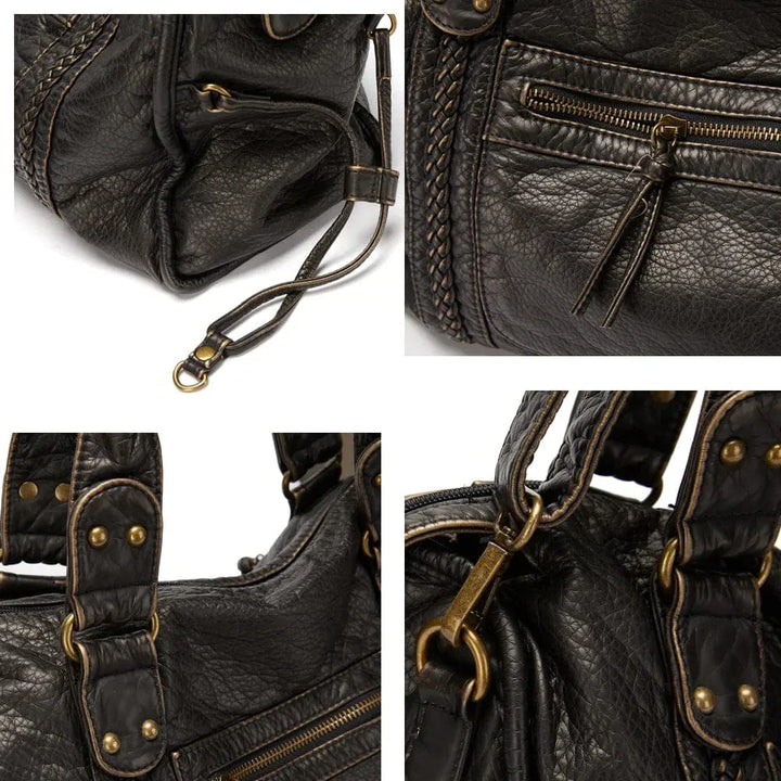Chic Vintage Black Leather Handbag