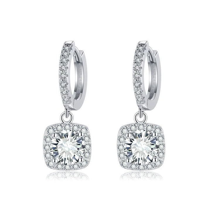 Square Moissanite Drop Earrings in 16K White Gold