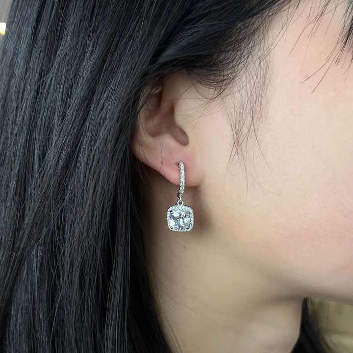 Square Moissanite Drop Earrings in 16K White Gold