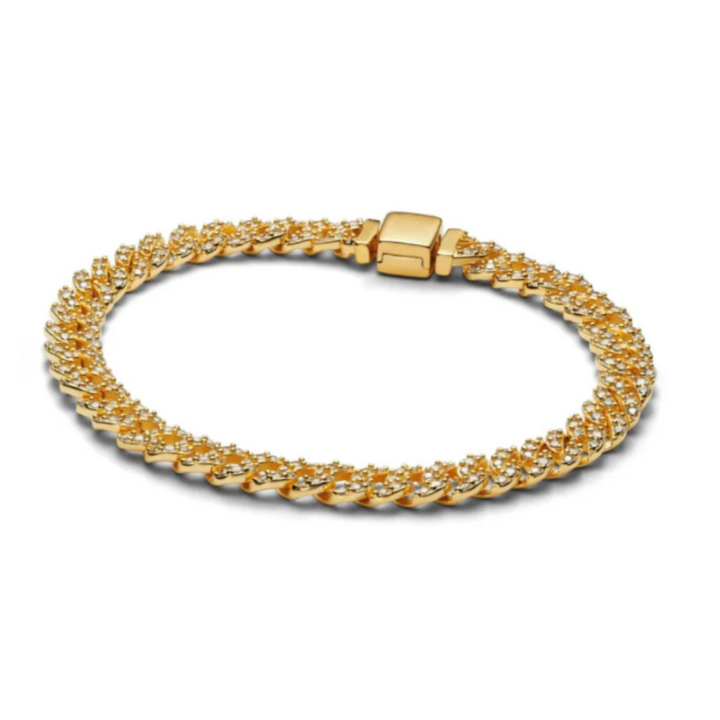 Gold Cuban Bracelet with Moissanite Crystal