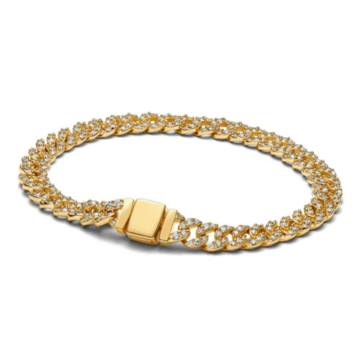 Gold Cuban Bracelet with Moissanite Crystal