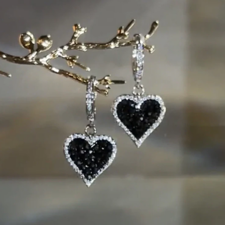 Black Heart Earrings with Diamond Sparkle