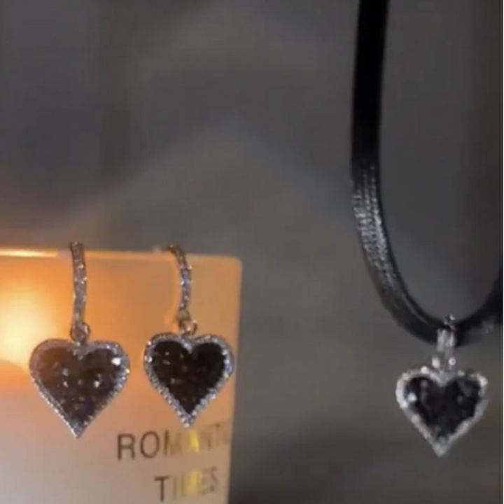 Black Heart Earrings with Diamond Sparkle
