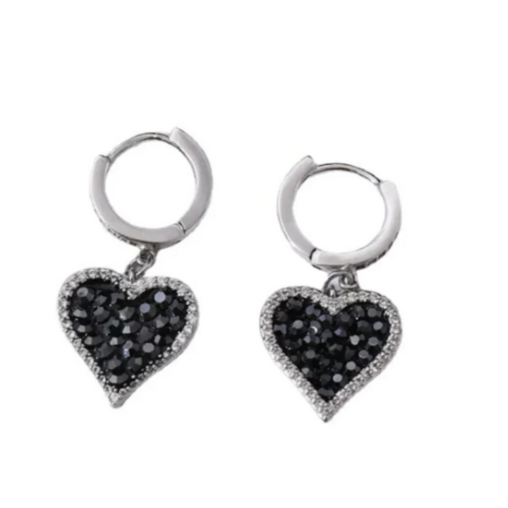 Black Heart Earrings with Diamond Sparkle