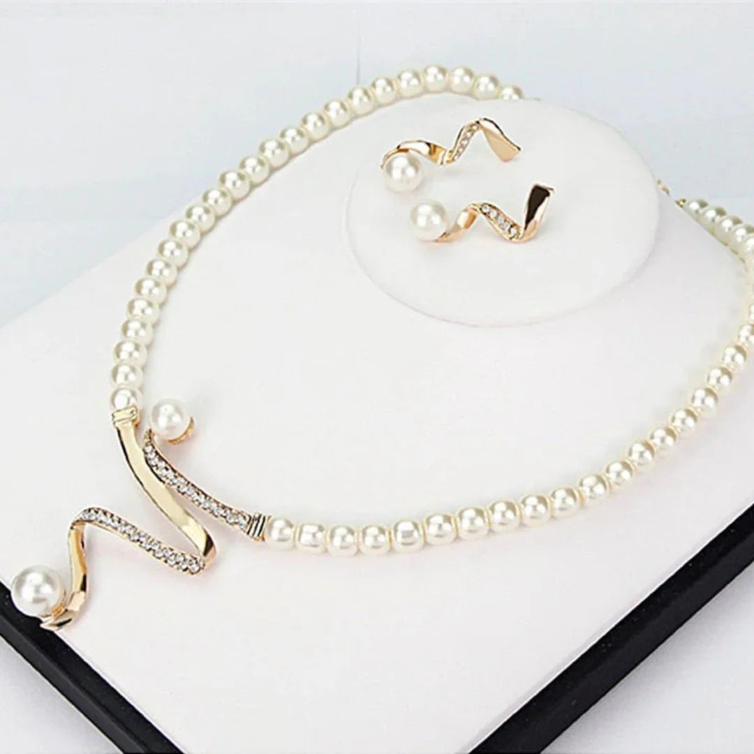 Natural Pearl Necklace + Earrings Set