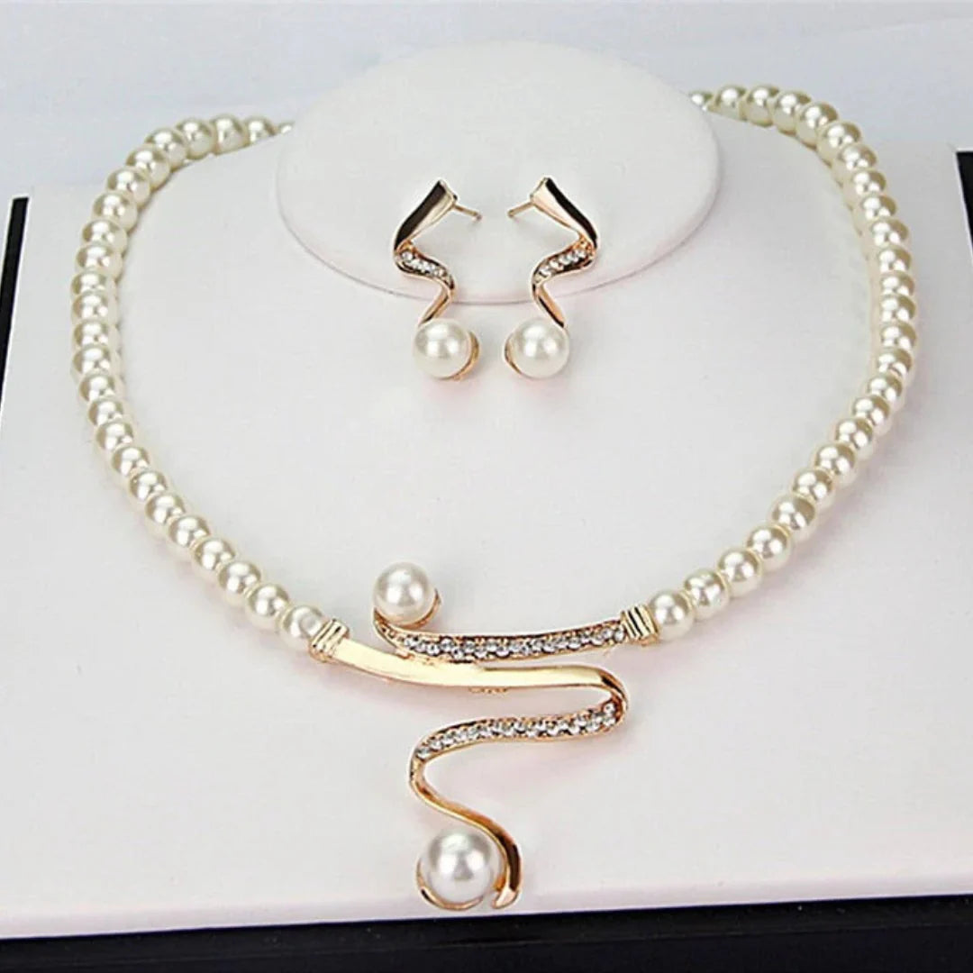 Natural Pearl Necklace + Earrings Set